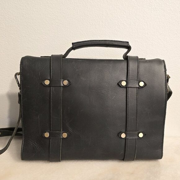 FEDELE OXFORD England Dark Gray Genuine Leather Briefcase Bag Handcrafted - Picture 2 of 12